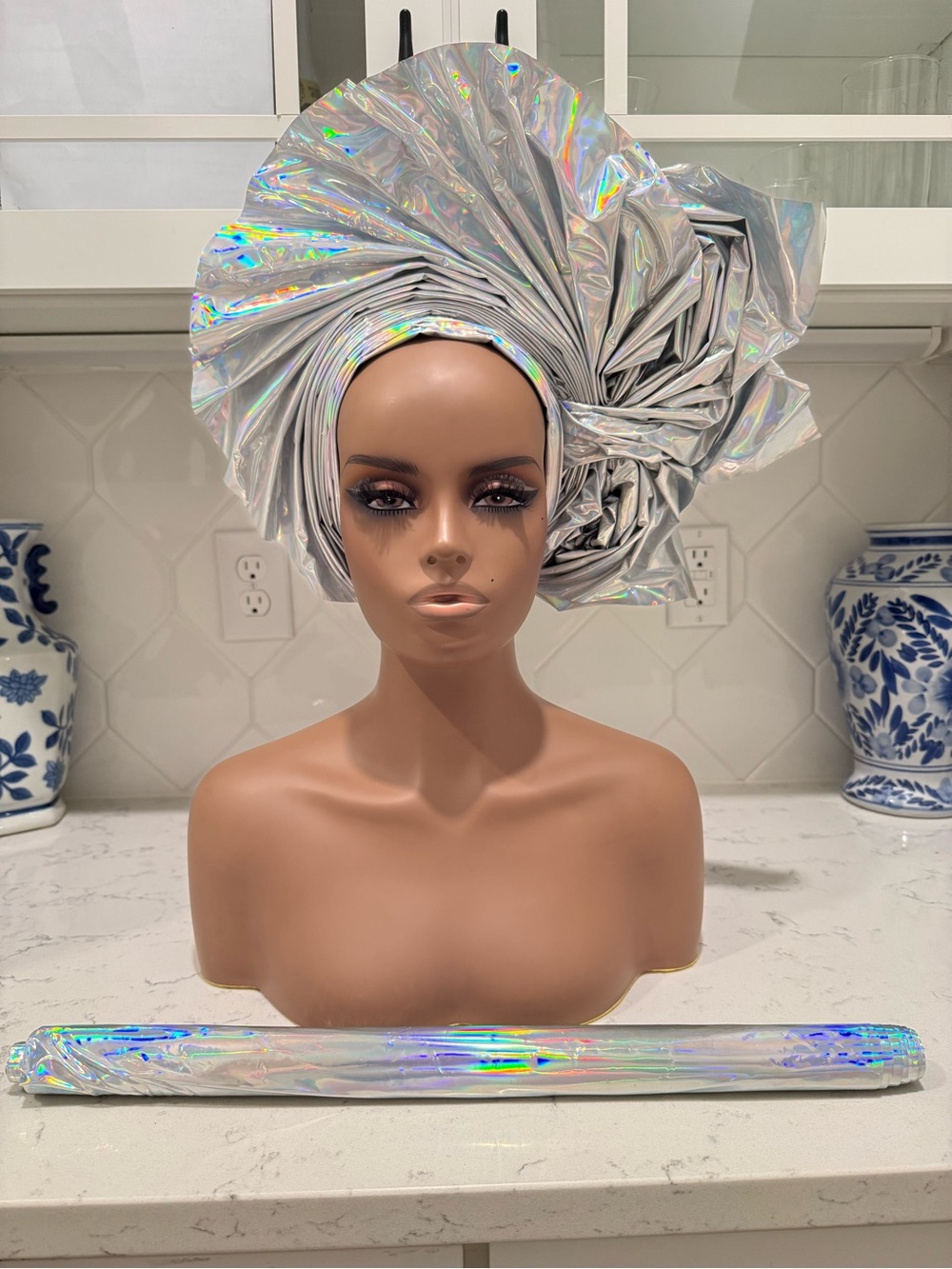2p Silver Metallic Leather Auto Gele Headwrap